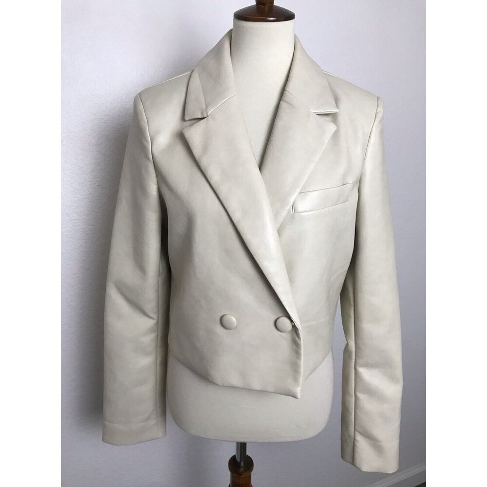 7 For All Mankind Jacket Women M Blazer Vegan Leather Double Breast Tan